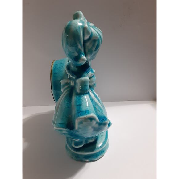 Vintage German Wind Up Clock with Girl in Dress Robin Egg Blue Made in Germany - Picture 7 of 10